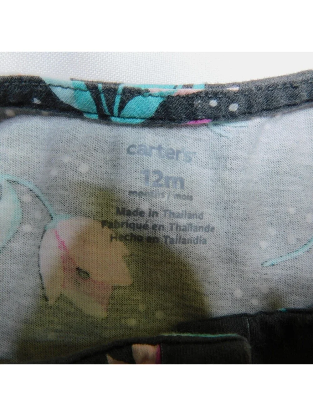 Carter's Baby Girl Long Sleeve Top Size 12M Charcoal Grey Pink Floral Ruffle Tee